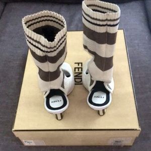 Fendi Brown and Cream Sock Boots US Size 9 (EU Size 39.5) Like New!